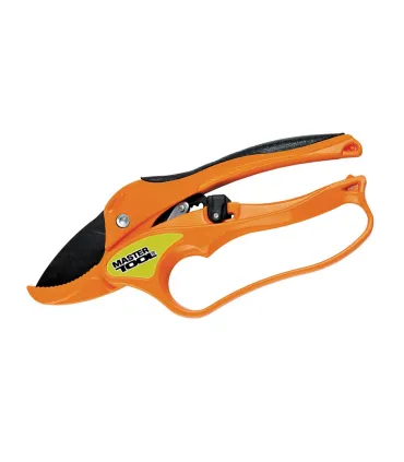 Nożyce ogrodowe MASTERTOOL grzechotkowe kowadełkowe 200 mm, kute aluminiowe uchwyty pokryte TPR, ostrza teflon Mn65 14-6112
