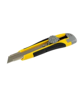 Nóż z ostrzem łamanym MASTERTOOL 18 mm, metalowe prowadnice, ścisk śrubowy, powłoka TPR, 3 ostrza 17-0118