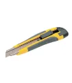 Nóż z ostrzem łamanym MASTERTOOL 18 mm, metalowe prowadnice, ścisk przyciskowy, powłoka TPR, 3 ostrza 17-0119