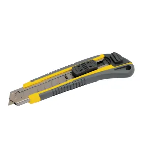 Nóż z odłamywanym ostrzem MASTERTOOL AUTO 18 mm, metalowe prowadnice, zacisk przyciskowy, powłoka TPR, 3 ostrza 17-0183
