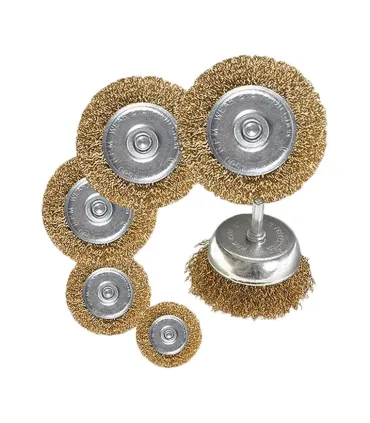 Zestaw drucianych szczotek mosiężnych do wiertarki 1/4" MASTERTOOL Ø75// 40/50/63/75/100 mm, 6 szt. 19-9600