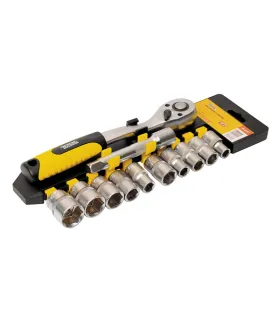 Zestaw nasadek MASTERTOOL PROFI 1/2 " 10-24 mm CrV grzechotka 72T, przedłużka 12 szt. 78-1212