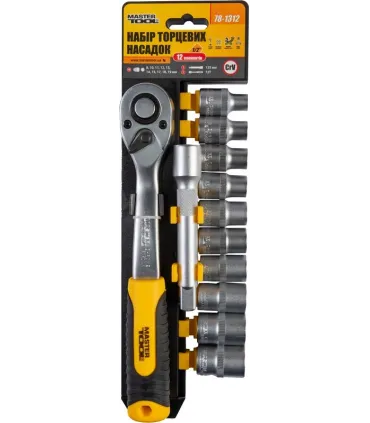 Zestaw nasadek MASTERTOOL 1/2" 8-19 mm CRV grzechotka 72T 12 szt. 8-19 mm CRV grzechotka 72T 12 szt. 78-1312