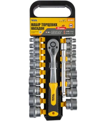 Zestaw nasadek MASTERTOOL 3/8 " 6-24 mm CrV grzechotka 72T, przedłużki 21 szt. 78-3821