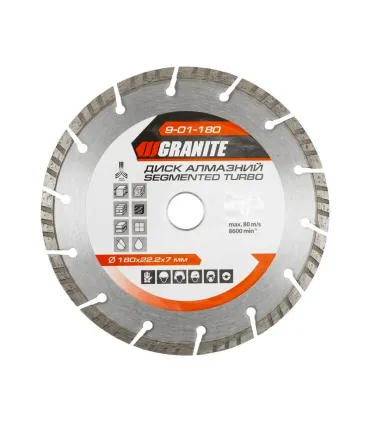 Tarcza diamentowa GRANITE SEGMENTED TURBO 180*2, 6 mm 22-24% 8600 obr./min 9-01-180