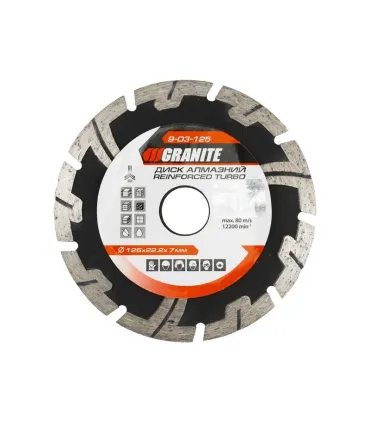Tarcza diamentowa GRANITE TURBO REINFORCED 125*2, 2 mm 22-24% 12200 obr./min obr./min 9-03-125