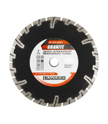 Tarcza diamentowa GRANITE TURBO REINFORCED 230*2, 8 mm 22-24% 6600 obr./min obr./min 9-03-230