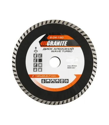 Tarcza diamentowa GRANITE TURBO WAVE 180*2, 6 mm 22-24% 8600 obr./min 9-04-180