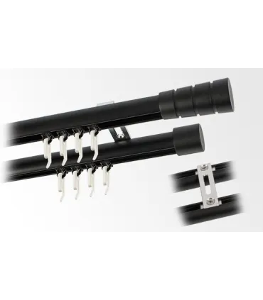 Karnisz podwójny profil aluminiowy BLACK końcówka Stożek frezowany