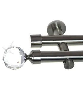 Karnisz podwójny Ø 19mm efekt stali nierdzewnej zakończenie - Crystal kula