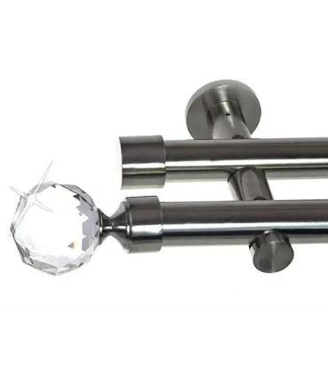 Karnisz podwójny Ø 19mm efekt stali nierdzewnej zakończenie - Crystal kula