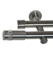 Metalowy karnisz podwójny Ø 19mm efekt stali nierdzewnej końcówka - Cylinder crystal
