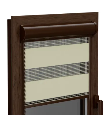 Roleta Dzień i Noc w aluminiowej brązowej kasecie Elite seria ecru delikatna