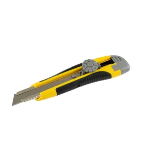 Nôž s odlamovacou čepeľou MASTERTOOL 18 mm, kovové vodidlá, skrutkovacia svorka, TPR povlak, 3 čepele 17-0118