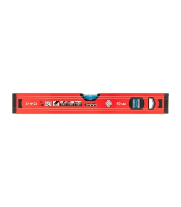 Poziomica budowlana aluminiowa MASTERTOOL PROFI 40 cm 2 libelki 0,5 mm/m 0,03° wnęka do montażu na rurach 37-0403