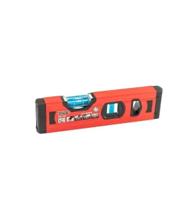 Poziomica aluminiowa budowlana MASTERTOOL PROFI 20 cm 2 libelki 0,5 mm/m 0,03° wnęka do montażu na rurach 37-0203