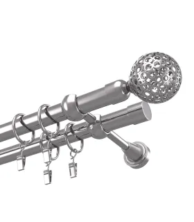 Metalowy karnisz efekt stali nierdzewnej podwójny Ø 19 mm - Kula Modern