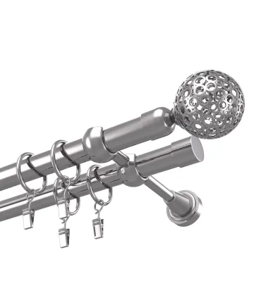 Metalowy karnisz efekt stali nierdzewnej podwójny Ø 19 mm - Kula Modern