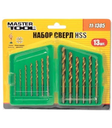 Zestaw wierteł do metalu MASTERTOOL 13 szt. HSS 1,5 - 6,5 mm plastikowe pudełko TiN 11-1305