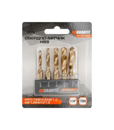 Zestaw wierteł-gwintowników GRANITE 5 szt. z chwytem sześciokątnym HSS M4-M10 DIN338 11-00-000