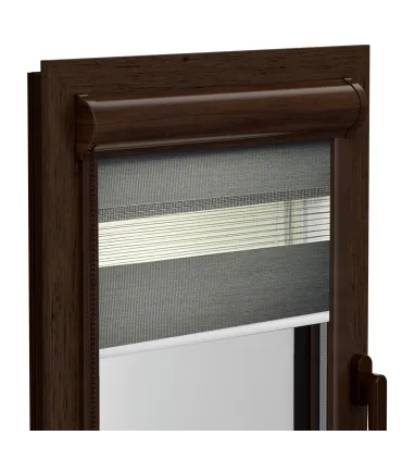 Roleta Dzień i Noc w aluminiowej brązowej kasecie Elite seria stylowy antracyt