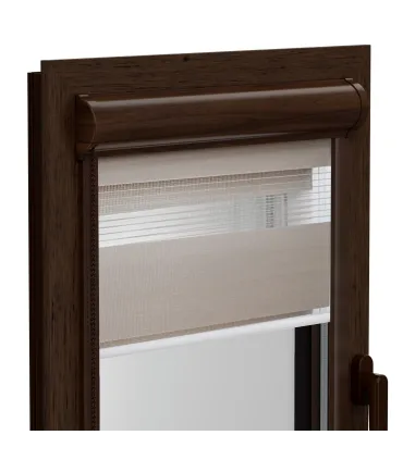Roleta Dzień i Noc w aluminiowej brązowej kasecie Elite seria palisander naturalny