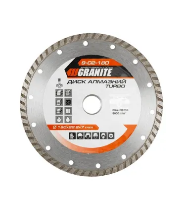 Tarcza diamentowa GRANITE TURBO 180*2,6 mm 22-24% 8600 obr./min 9-02-180