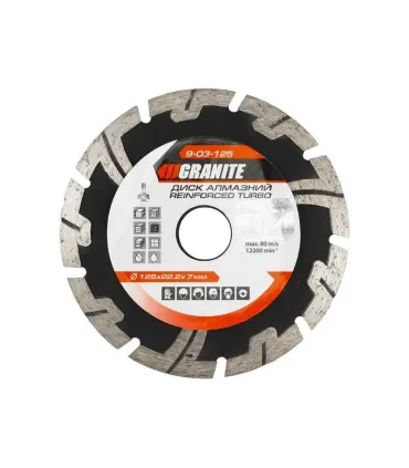 Tarcza diamentowa GRANITE TURBO REINFORCED 125*2,2 mm 22-24% 12200 obr./min obr./min 9-03-125