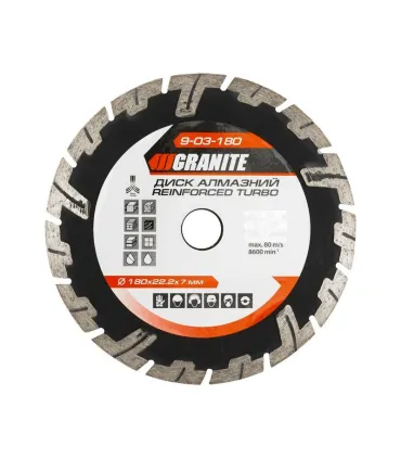 Tarcza diamentowa GRANITE TURBO REINFORCED 180*2,6 mm 22-24% 8600 obr./min 9-03-180